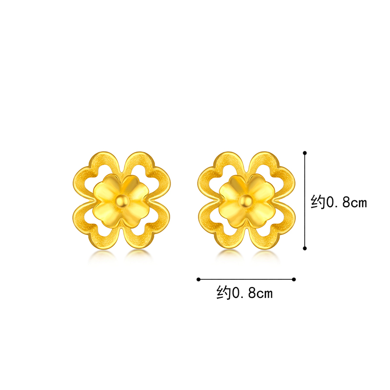 六福珠宝黄金耳钉四时春花足金小耳钉耳扣女款耳饰计价 GDG50070
