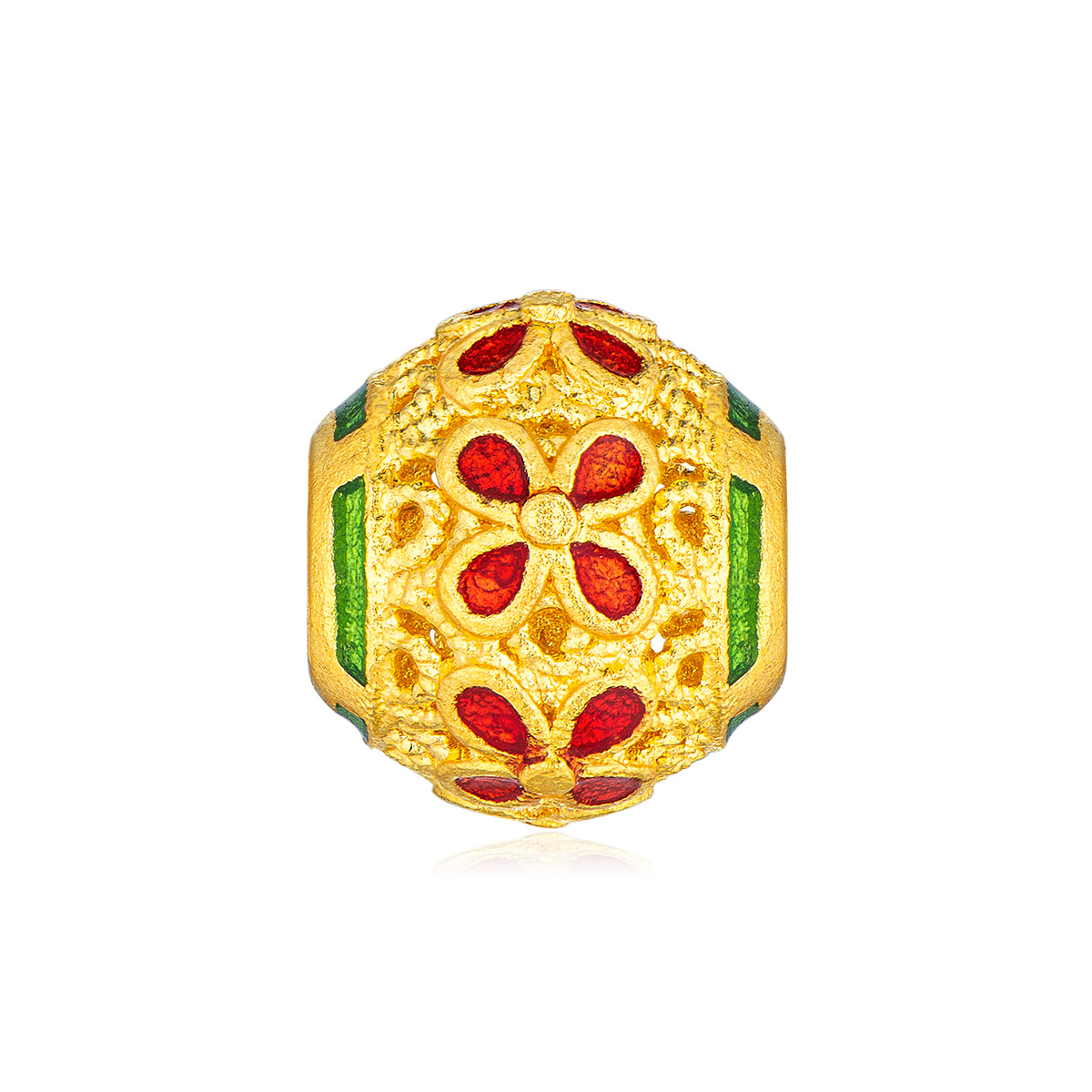 六福珠宝花丝足金转运珠DIY吊坠福满传家鎏彩工艺计价G21TBGP0003绿色