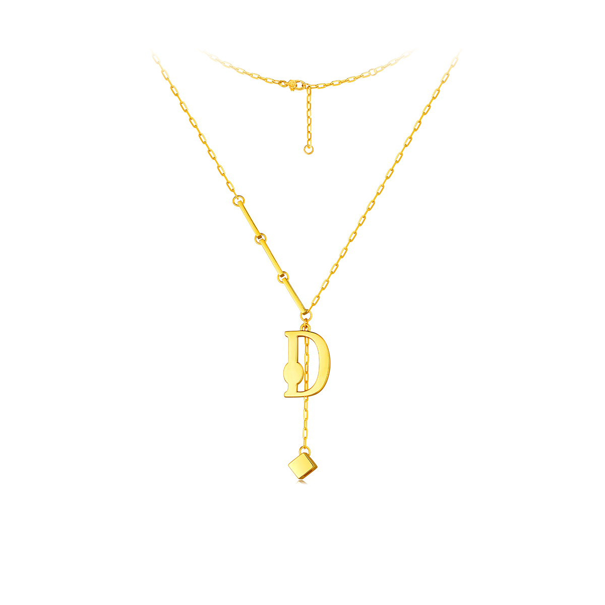 六福珠宝D字黄金项链女套链足金硬金工艺含延长链计价L28TBGN0001