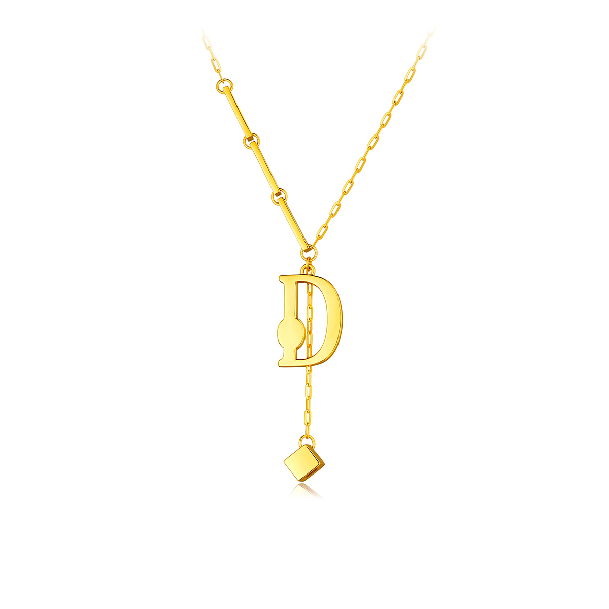 六福珠宝D字黄金项链女套链足金硬金工艺含延长链计价L28TBGN0001
