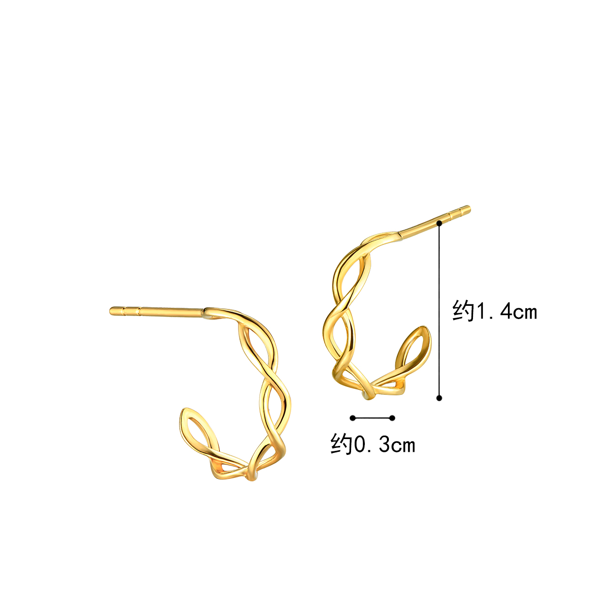六福珠宝时尚18k金耳钉女百搭款彩金耳饰送礼定价L18TBKE0115Y