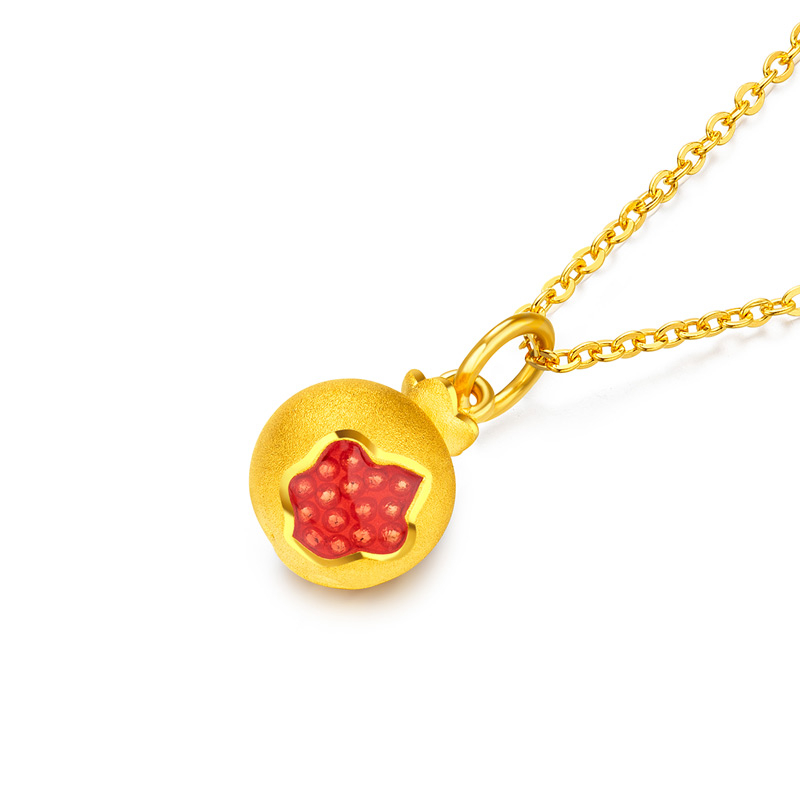六福珠宝石榴籽黄金吊坠女硬金鎏彩工艺足金吊坠定价GFA1TBP0080