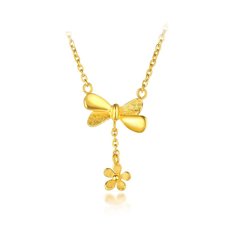六福珠宝金饰魅力蝶恋兰姿黄金项链吊坠女金套链含坠计价HXG30086