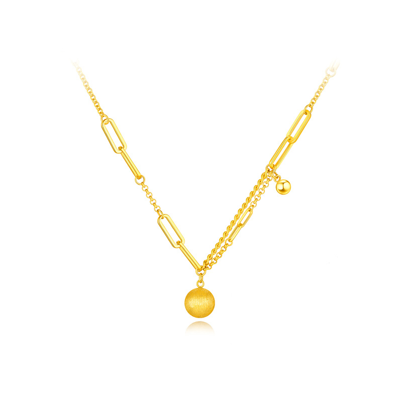 六福珠宝有球币应黄金项链女小金球吊坠光影金套链计价GJGTBN0003【联系客服补货】
