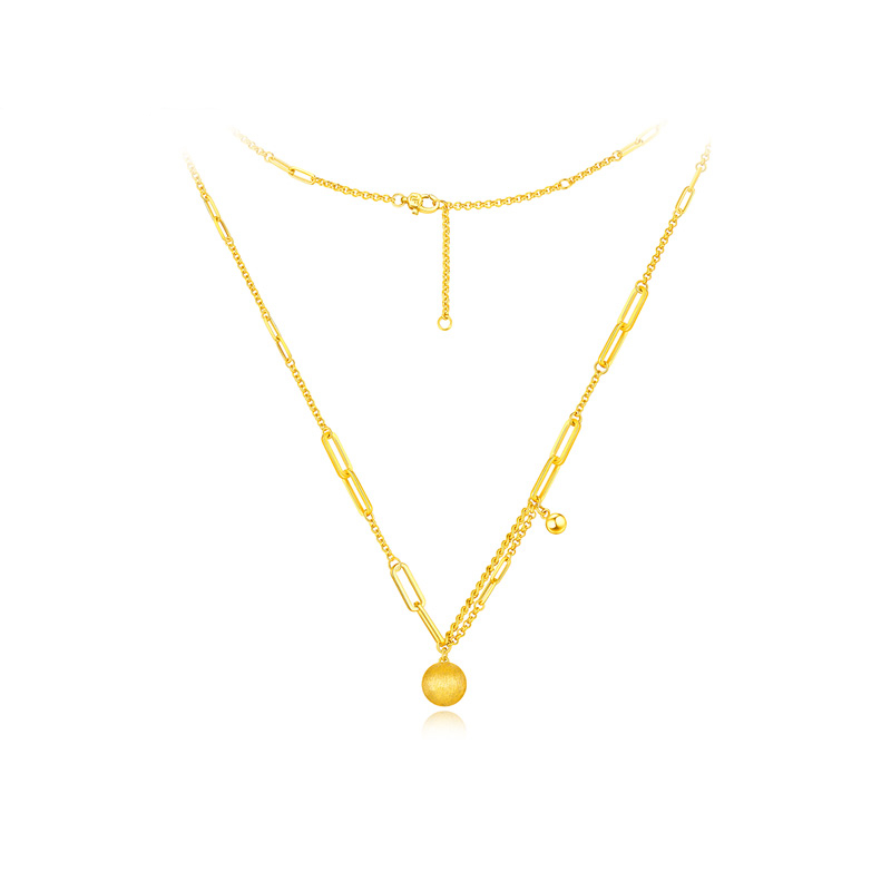 六福珠宝有球币应黄金项链女小金球吊坠光影金套链计价GJGTBN0003【联系客服补货】
