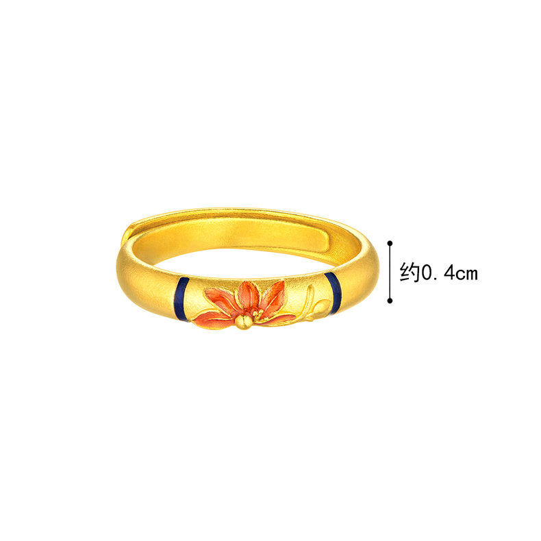 六福珠宝福满传家栀子花黄金戒指女足金鎏彩工艺戒指计价GMG40031【联系客服补货】