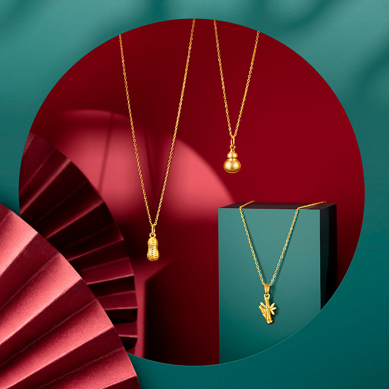 六福珠宝节节高升黄金项链吊坠女竹节挂坠不含链计价G01G0029DS
