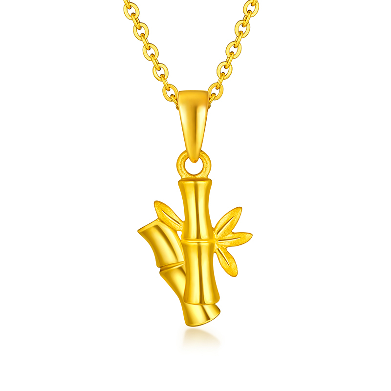 六福珠宝节节高升黄金项链吊坠女竹节挂坠不含链计价G01G0029DS