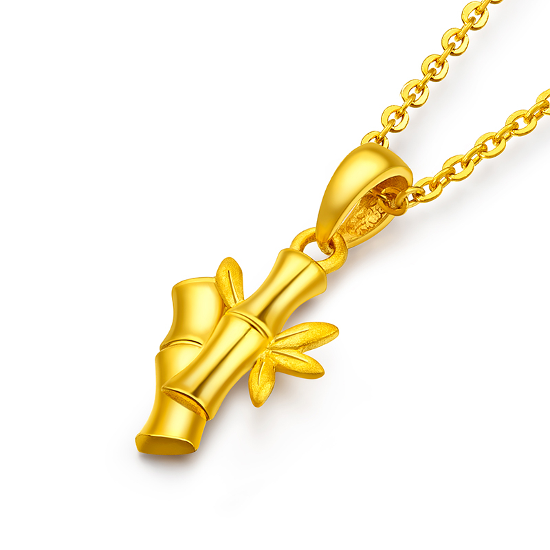 六福珠宝节节高升黄金项链吊坠女竹节挂坠不含链计价G01G0029DS