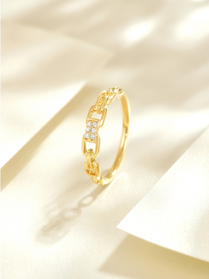 六福珠宝时尚链条18K金钻石戒指女款钻戒送礼cMDSKR0002y