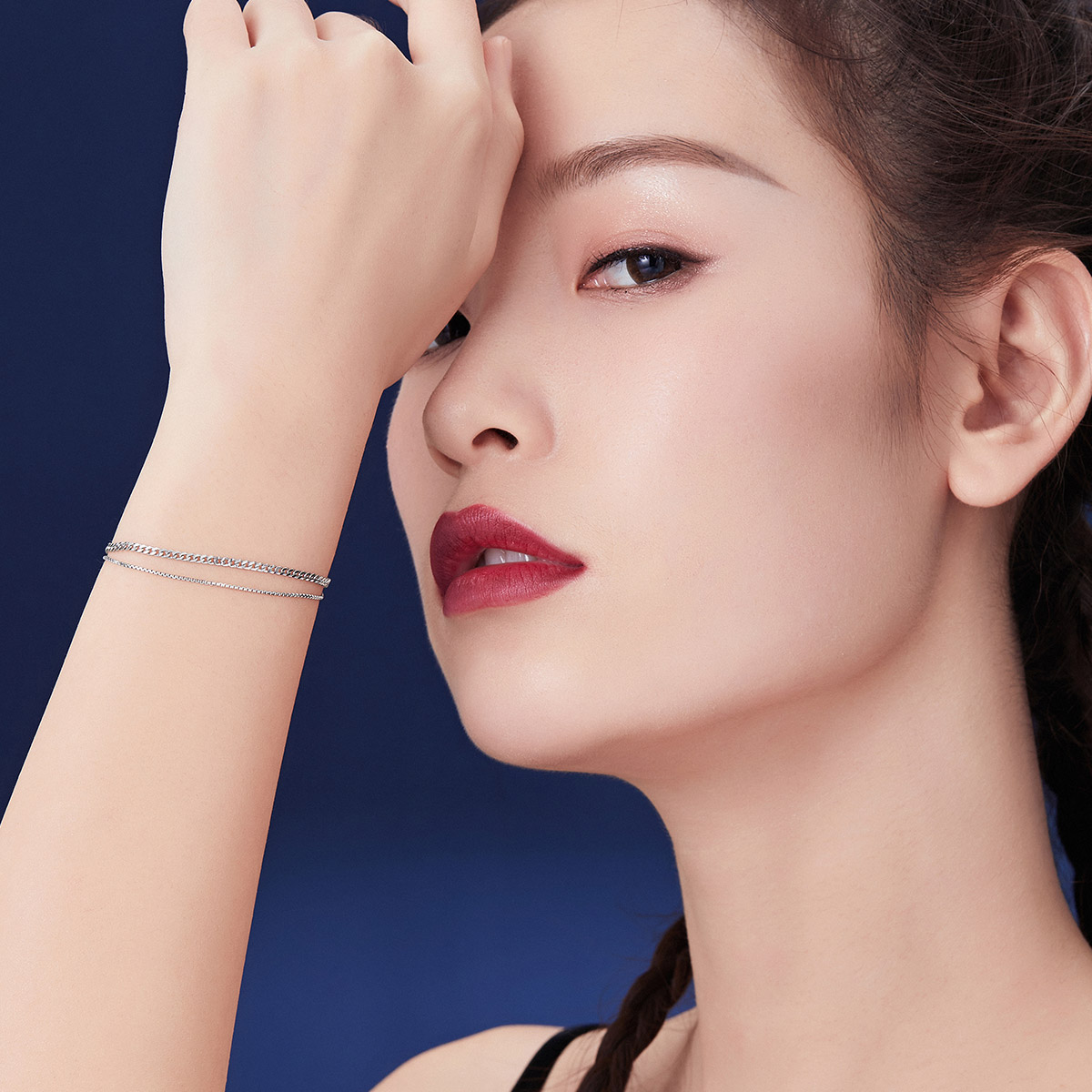 六福珠宝双层链Pt950铂金手链女白金手链送礼计价L04TBPB0019