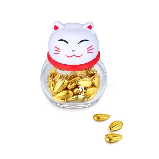 六福运财猫黄金摆件足金瓜子饰品3d硬金单粒装定价L01A1TBA0002