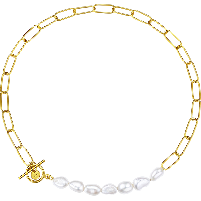 六福珠宝银饰间系列925银淡水珍珠OT扣项链女款定价001181NA