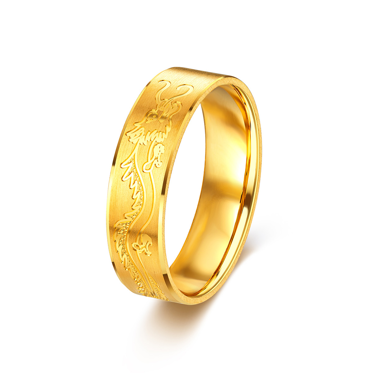 六福珠宝婚嫁系列龙纹黄金戒指男士情侣对戒足金戒指计价HPG40020