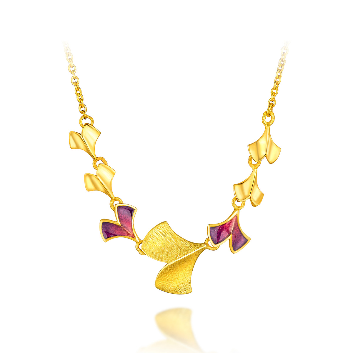 六福珠宝银杏叶渐变鎏彩工艺黄金套链含延长链送礼计价GDG30068【联系客服补货】