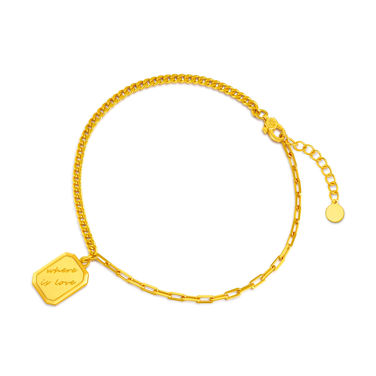 六福珠宝巧克力方糖黄金手链女光影金方牌5G足金手链计价GCG60015