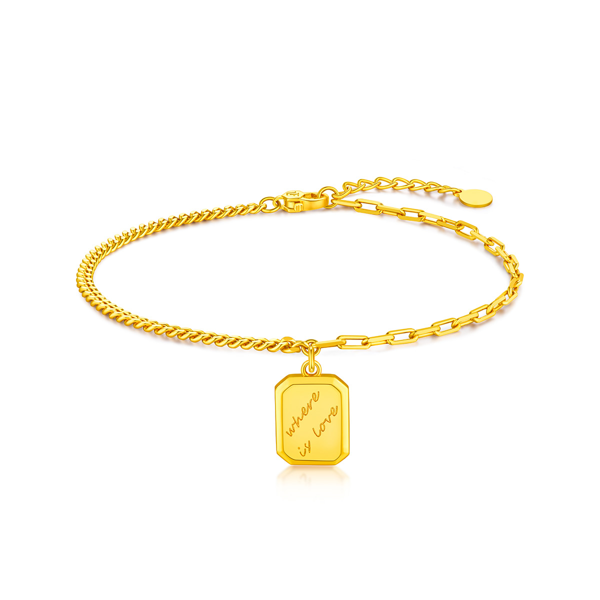 六福珠宝巧克力方糖黄金手链女光影金方牌5G足金手链计价GCG60015