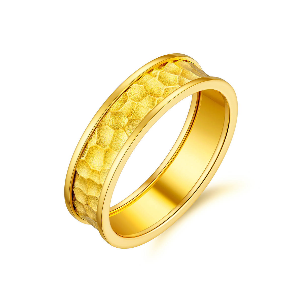 六福珠宝Goldstyle锤纹黄金戒指足金情侣对戒男款定价HMA15I40091【联系客服补货】
