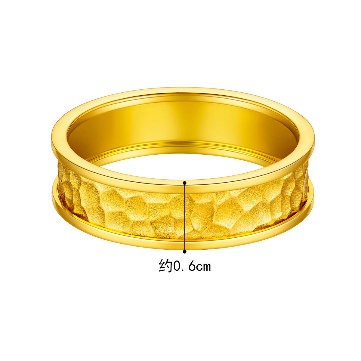 六福珠宝Goldstyle锤纹黄金戒指足金情侣对戒男款定价HMA15I40091