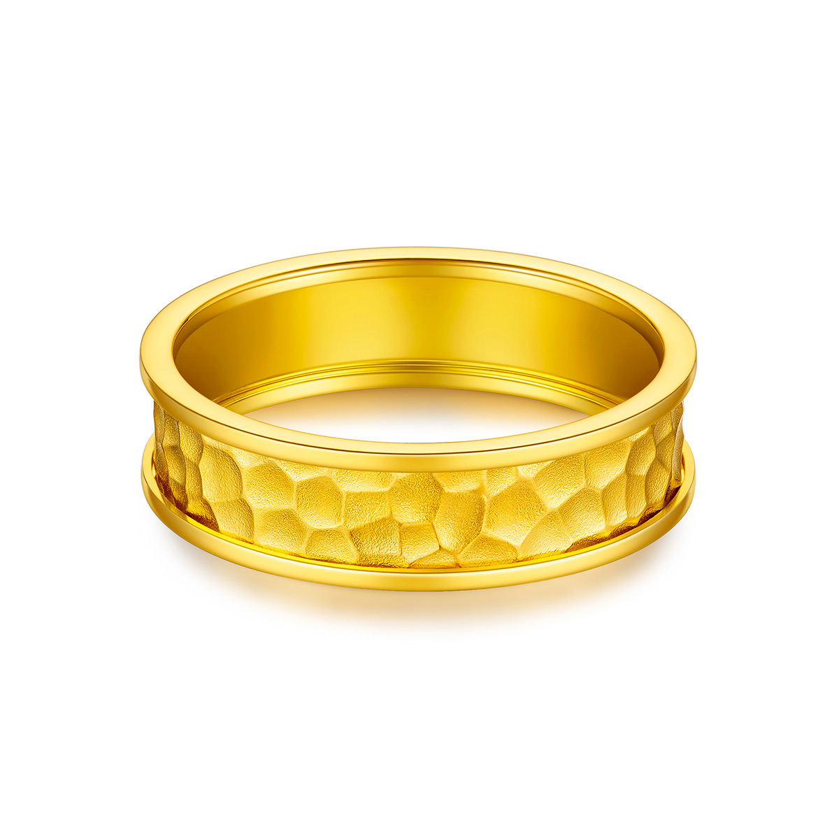 六福珠宝Goldstyle锤纹黄金戒指足金情侣对戒男款定价HMA15I40091【联系客服补货】