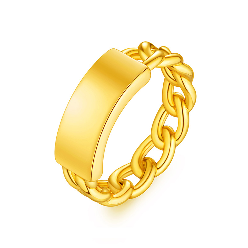 【秒杀】六福珠宝5D硬金方块足金戒指闭口女黄金戒指送礼定价FDA140018