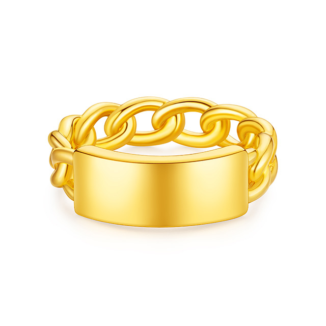 【秒杀】六福珠宝5D硬金方块足金戒指闭口女黄金戒指送礼定价FDA140018