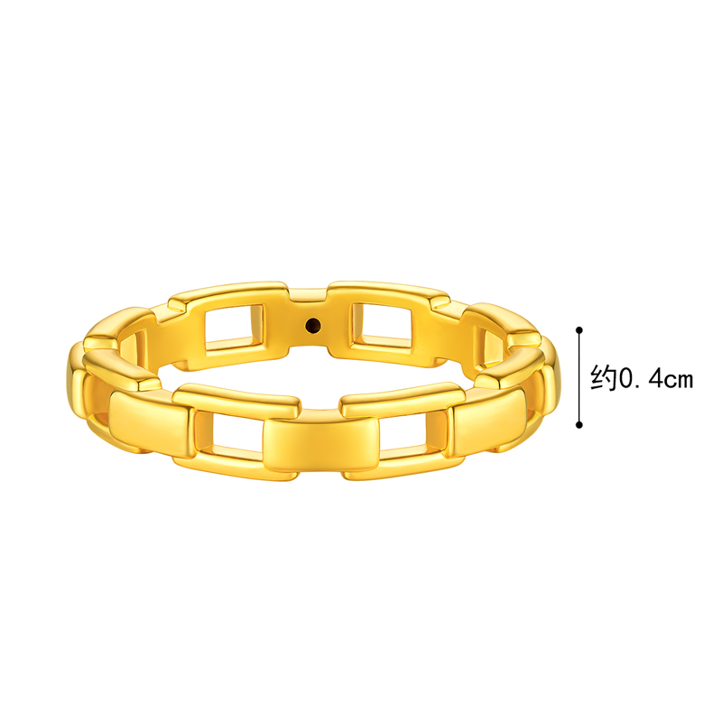 六福珠宝5D硬金摩登几何黄金戒指女款足金戒指闭口定价FDA140017