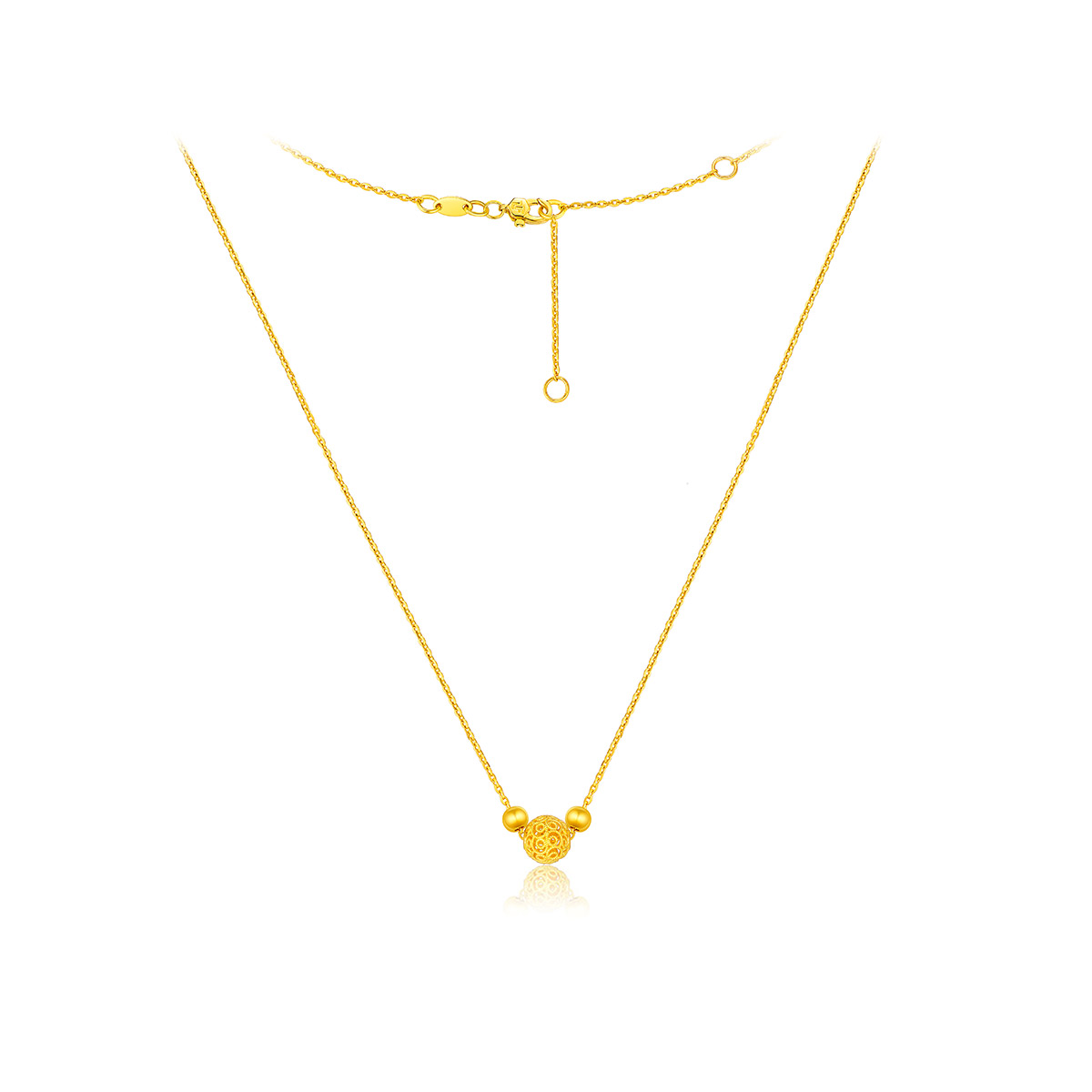 六福珠宝花丝玲珑黄金项链女足金计价F63TBGN0015