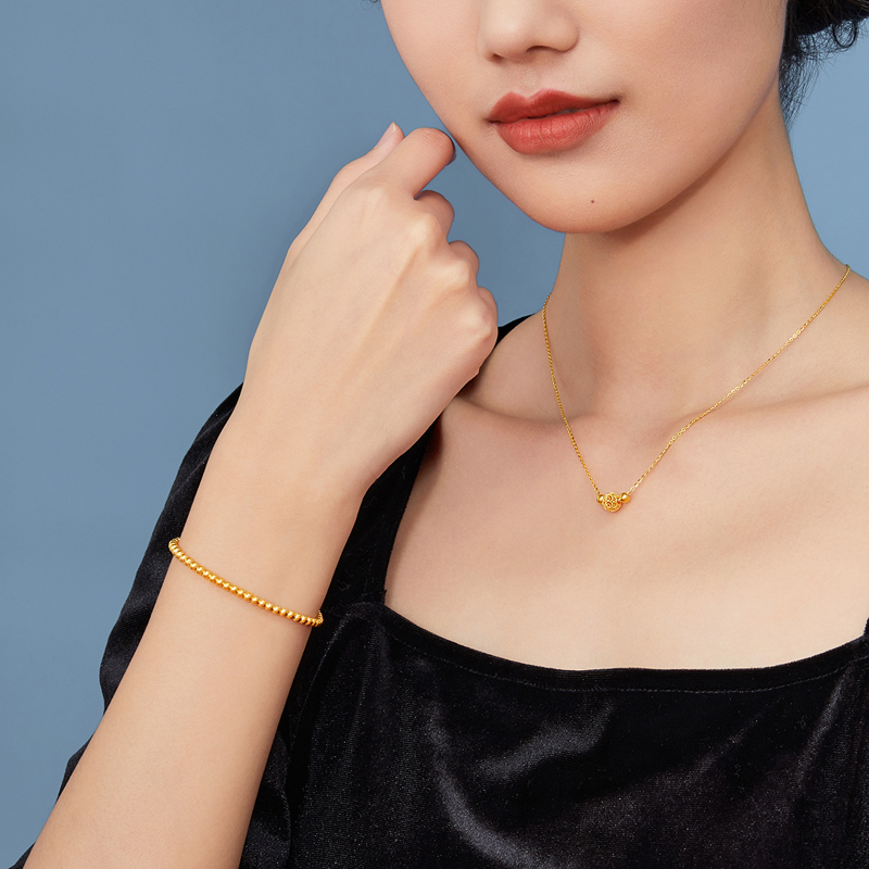 六福珠宝花丝玲珑黄金项链女足金计价F63TBGN0015