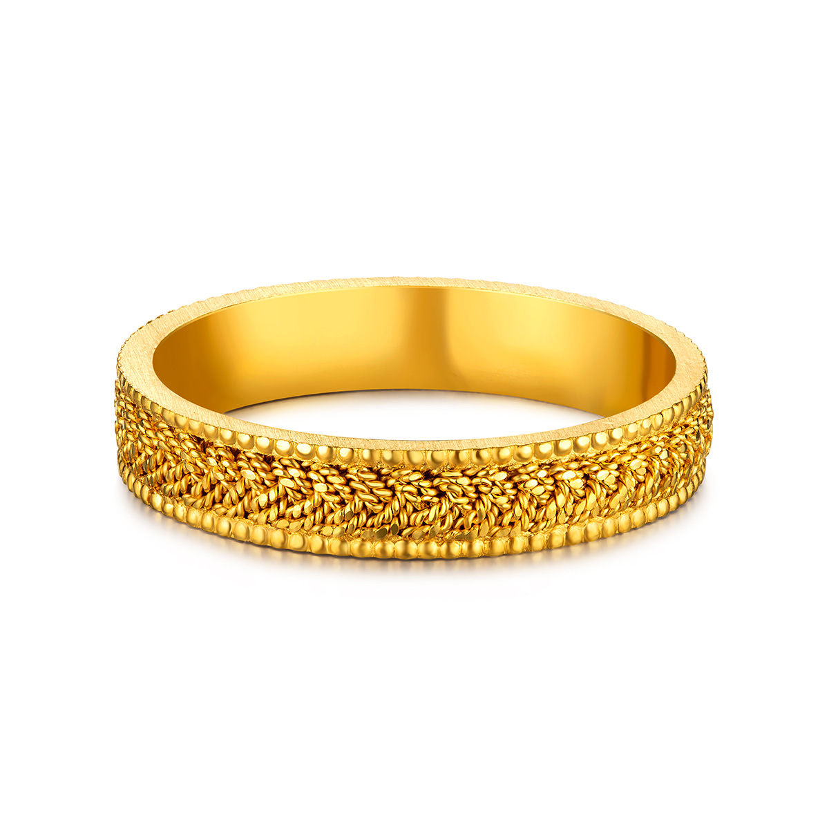 六福珠宝黄金戒指男士足金戒指精工款编织纹送礼计价A03TBGR0002