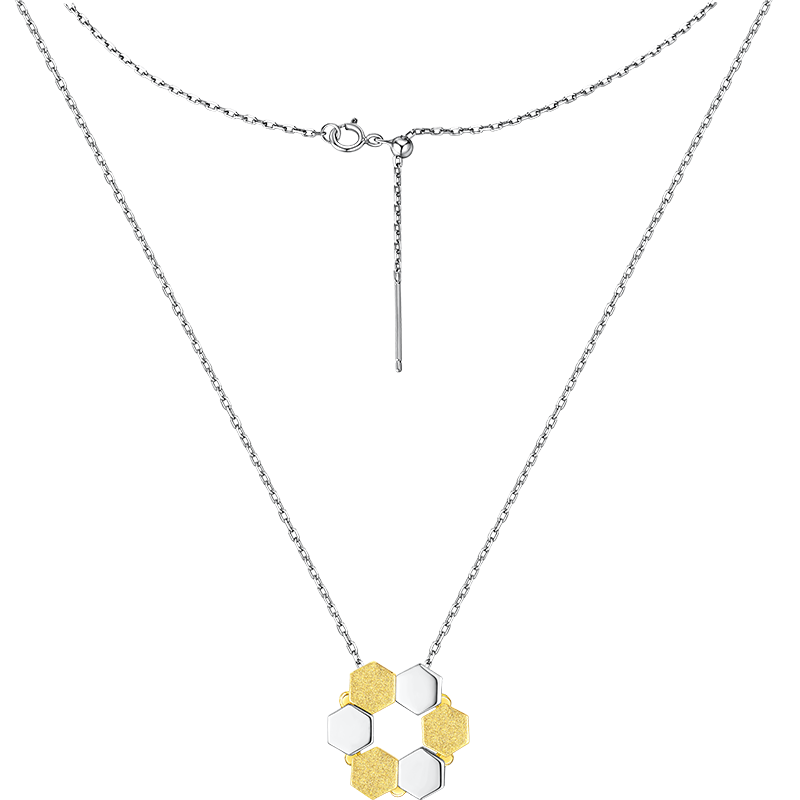 六福珠宝六边形六六大顺银925项链套链含延长链定价女款001246UA