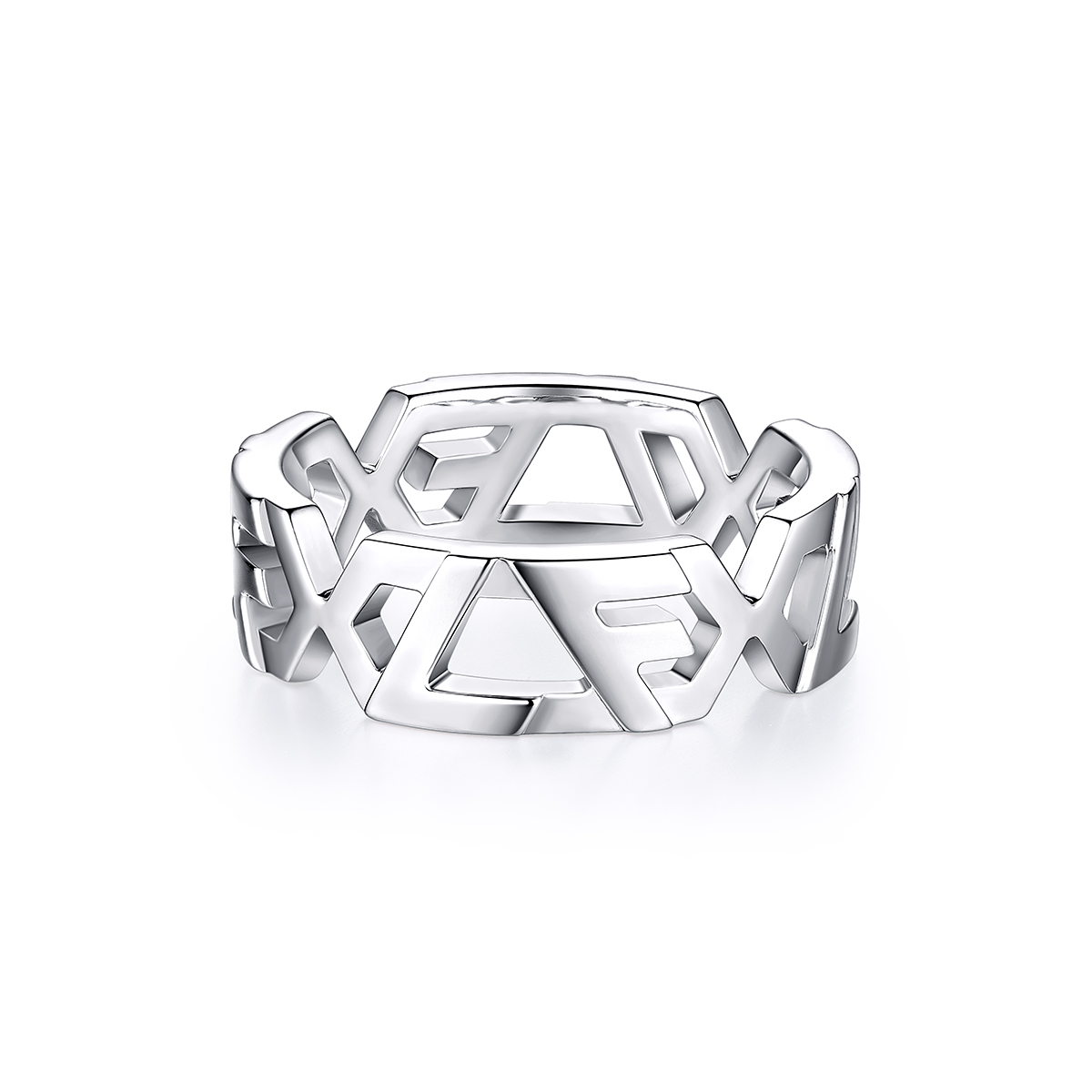 六福珠宝LF银饰间系列925银六边形戒指女款定价001207RA