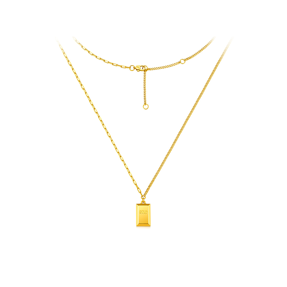 六福珠宝小金砖吊坠女实心5G光影金黄金项链套链计价HIG30137A【联系客服补货】