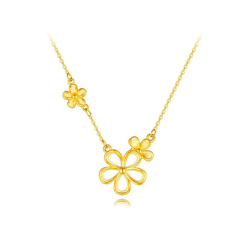 【店庆特惠】六福珠宝小花朵足金吊坠O字黄金项链女花绽套链计价HXGTBN0027