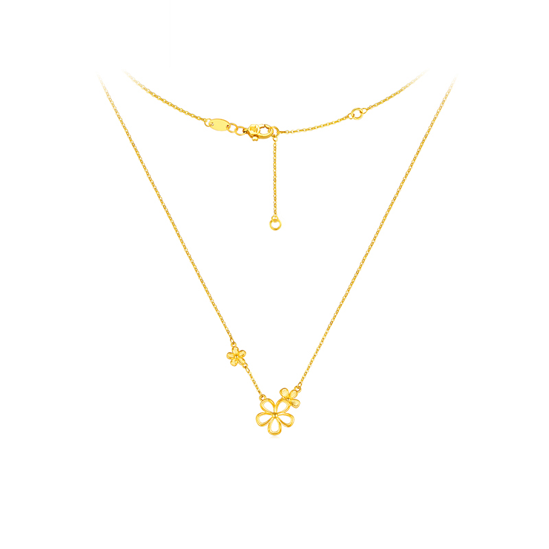 【店庆特惠】六福珠宝小花朵足金吊坠O字黄金项链女花绽套链计价HXGTBN0027