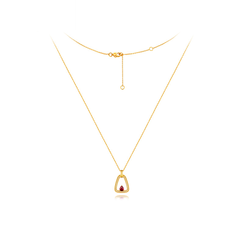 【秒杀】六福珠宝18K金红宝石钻石项链几何异彩套链女璀璨红宝cMDSKN0065Y