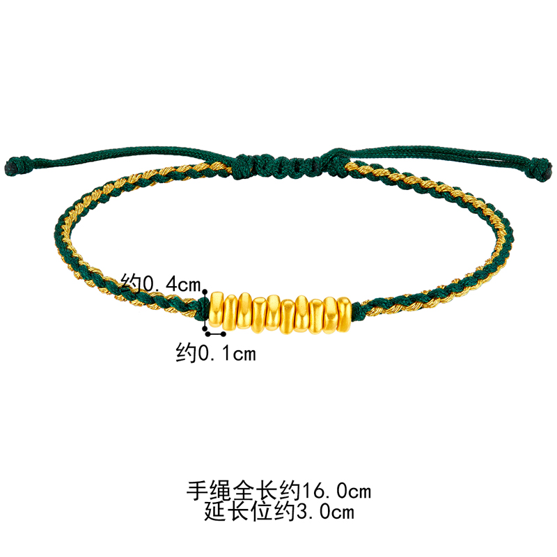 六福珠宝碎金子黄金转运珠路路通女硬金手绳足金定价A03TBA1B0020C