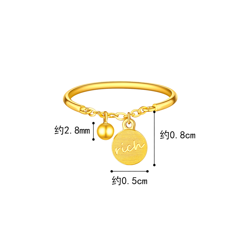 六福珠宝RICH圆牌黄金戒指女拉丝光面闭口戒足金计价GDGTBR0045