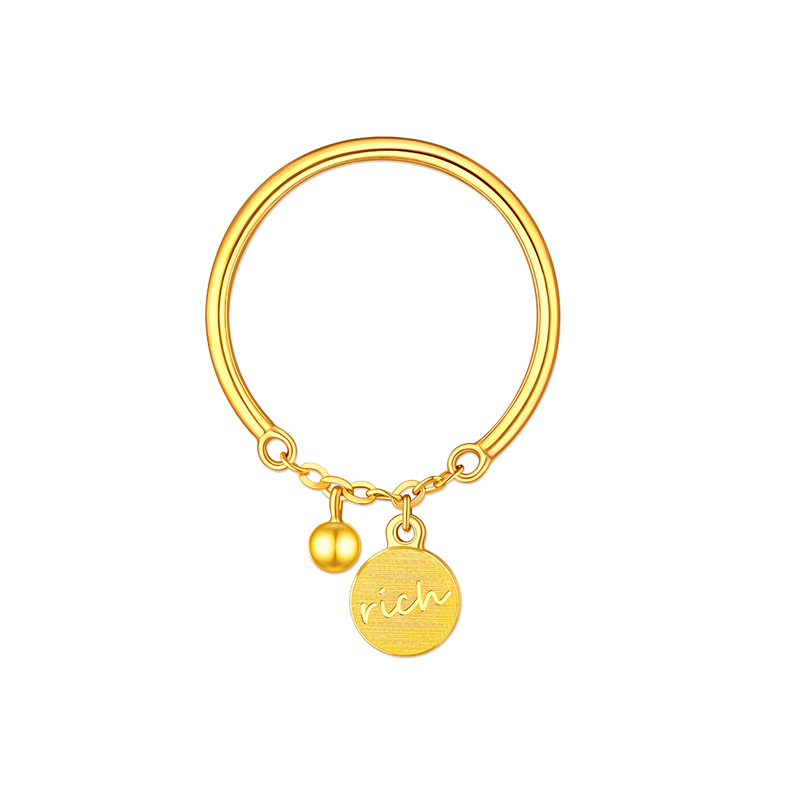 六福珠宝RICH圆牌黄金戒指女拉丝光面闭口戒足金计价GDGTBR0045