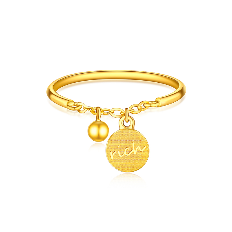 六福珠宝RICH圆牌黄金戒指女拉丝光面闭口戒足金计价GDGTBR0045