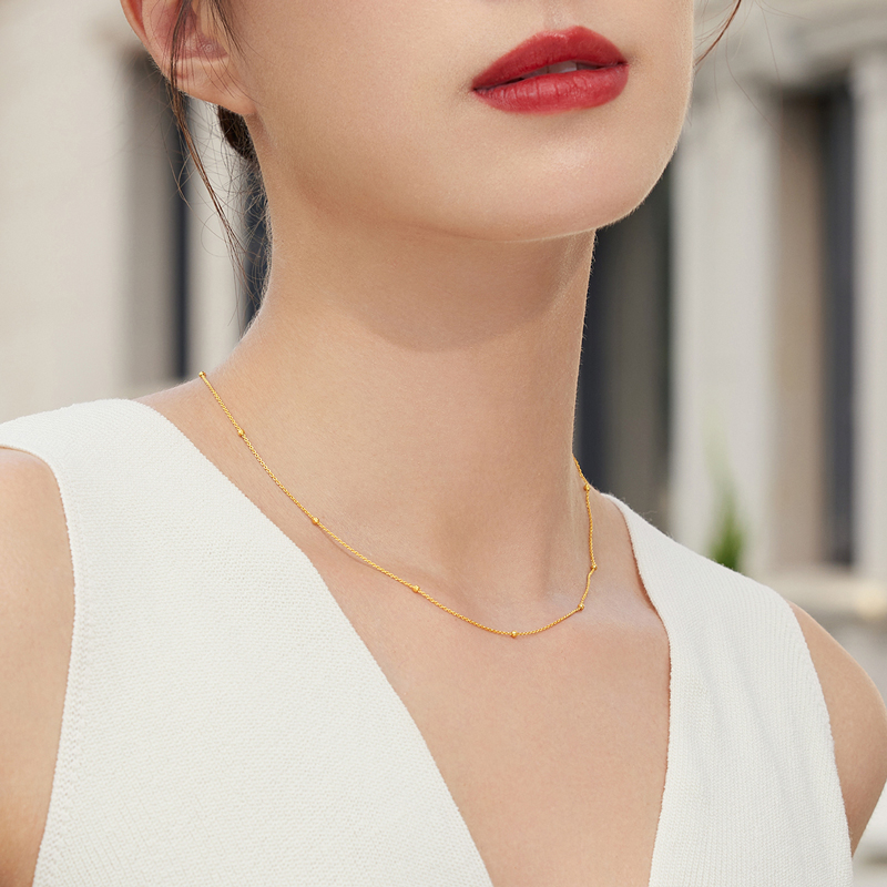 六福珠宝黄金颈链素链女足金项链锁骨链简约计价F63TBGN0039