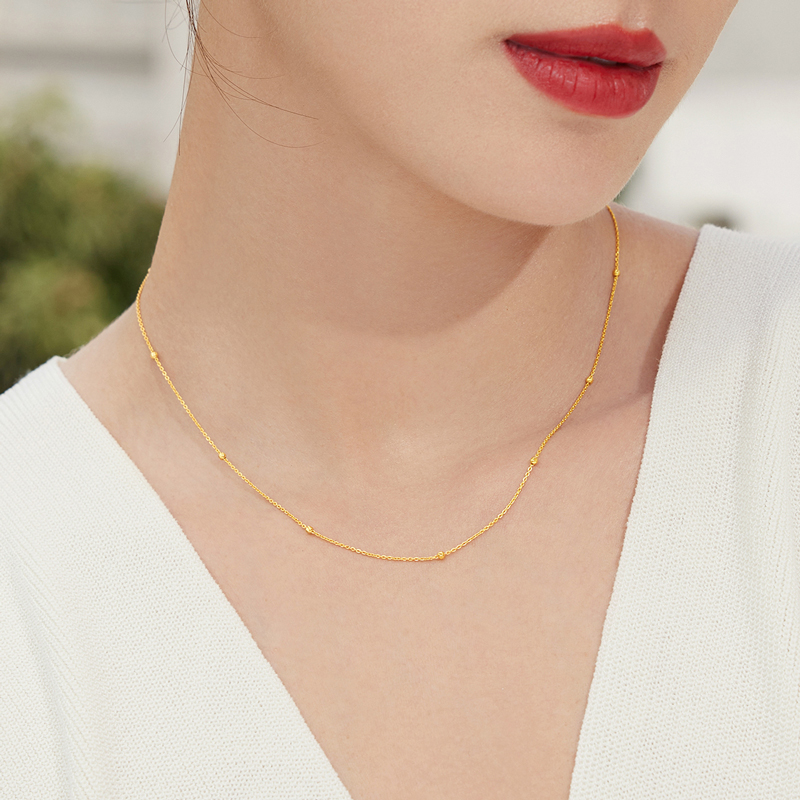 六福珠宝黄金颈链素链女足金项链锁骨链简约计价F63TBGN0039