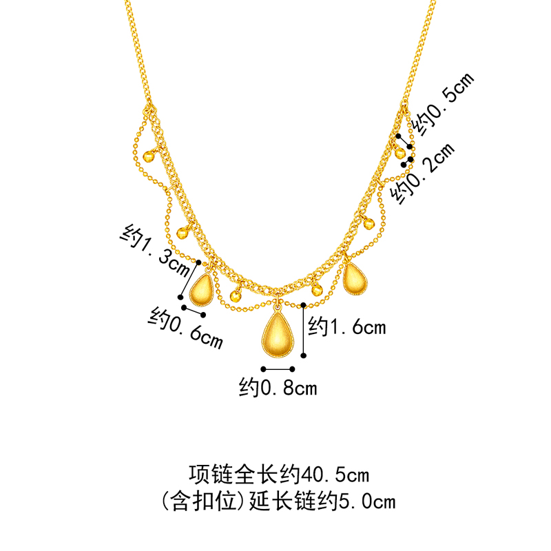 六福珠宝丝绸金蕾丝黄金项链女新款水滴足金套链金品计价GJGTBN0029