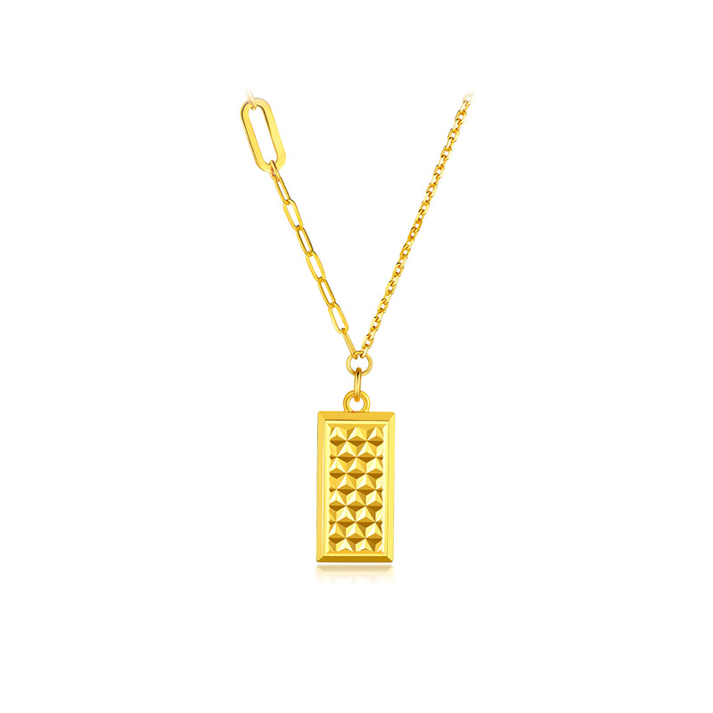 六福珠宝菠萝金潮金砖吊坠女光影金5G黄金项链套链计价HXGTBN0025【联系客服补货】【1V1直播看货】