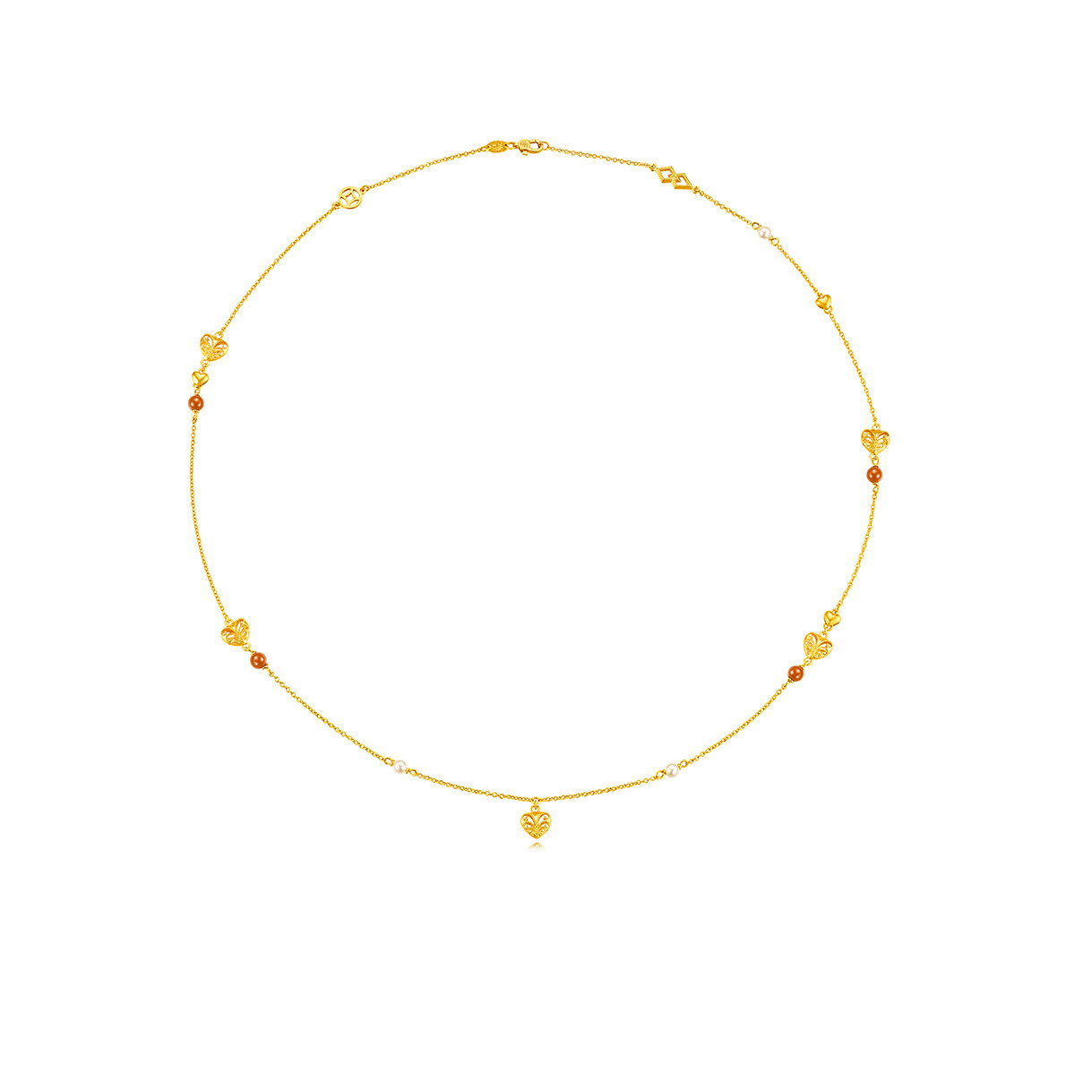 六福珠宝福满传家古法黄金项链女玉髓珍珠套链送礼计价EZGTBN0002【1V1直播看货】