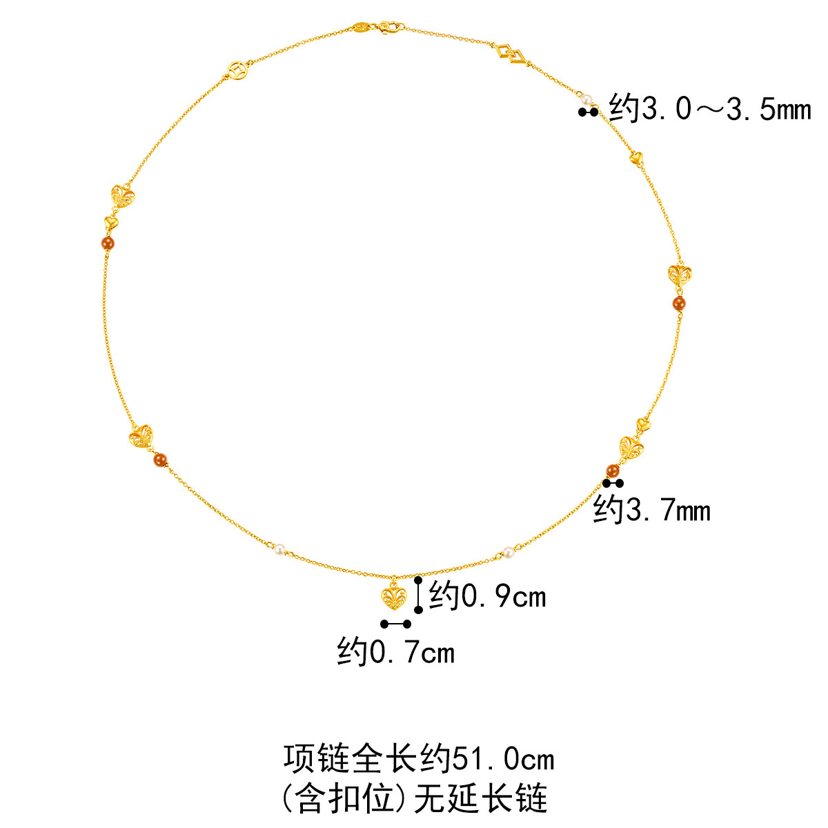 六福珠宝福满传家古法黄金项链女玉髓珍珠套链送礼计价EZGTBN0002【1V1直播看货】
