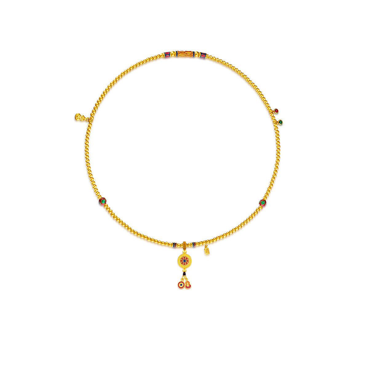 六福珠宝福满传家古法黄金项链鎏彩手链三圈手串计价F63TBGN0027【1V1直播看货】