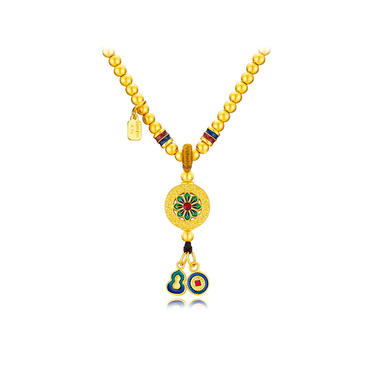 六福珠宝福满传家古法黄金项链鎏彩手链三圈手串计价F63TBGN0027【1V1直播看货】