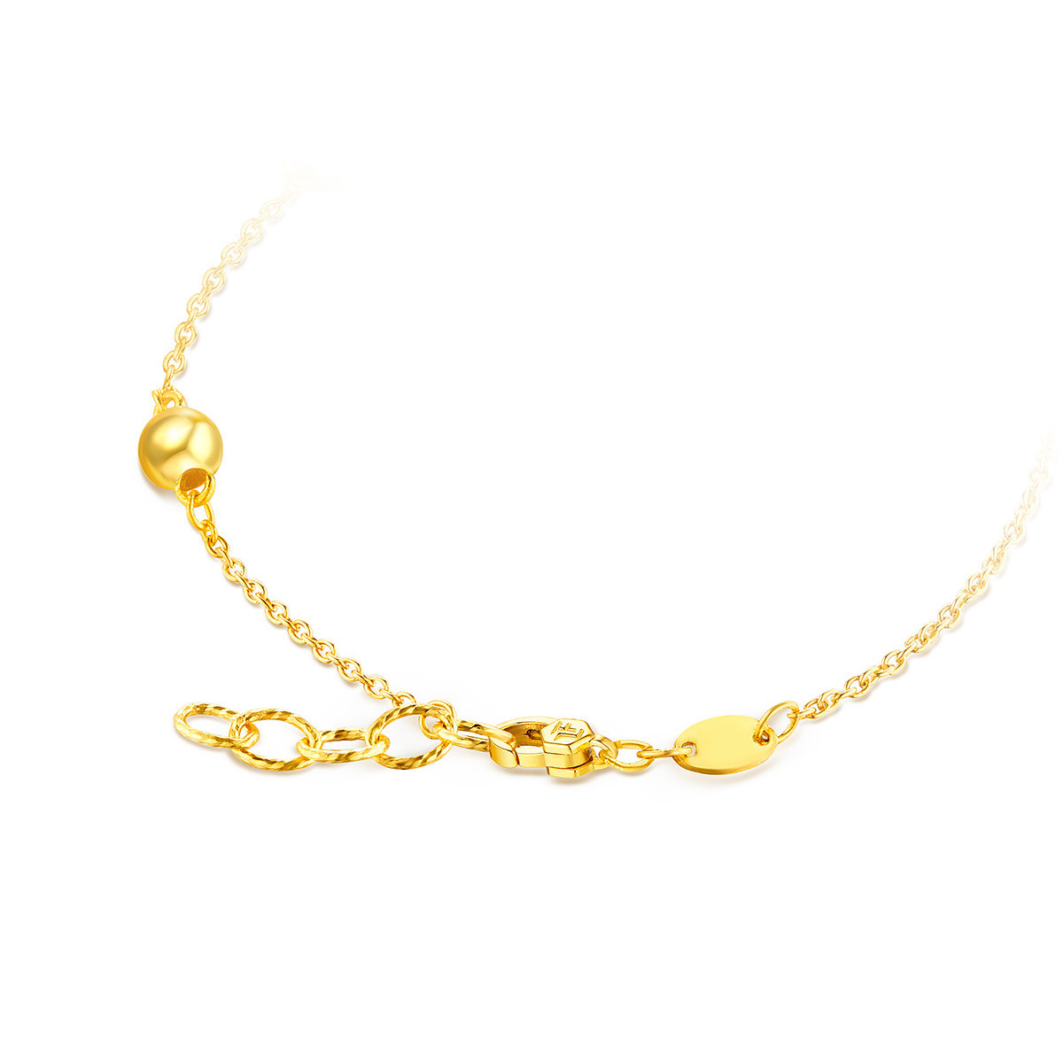 六福珠宝足金鎏彩工艺手链樱花小狗黄金手链送礼计价L07TBGB0004