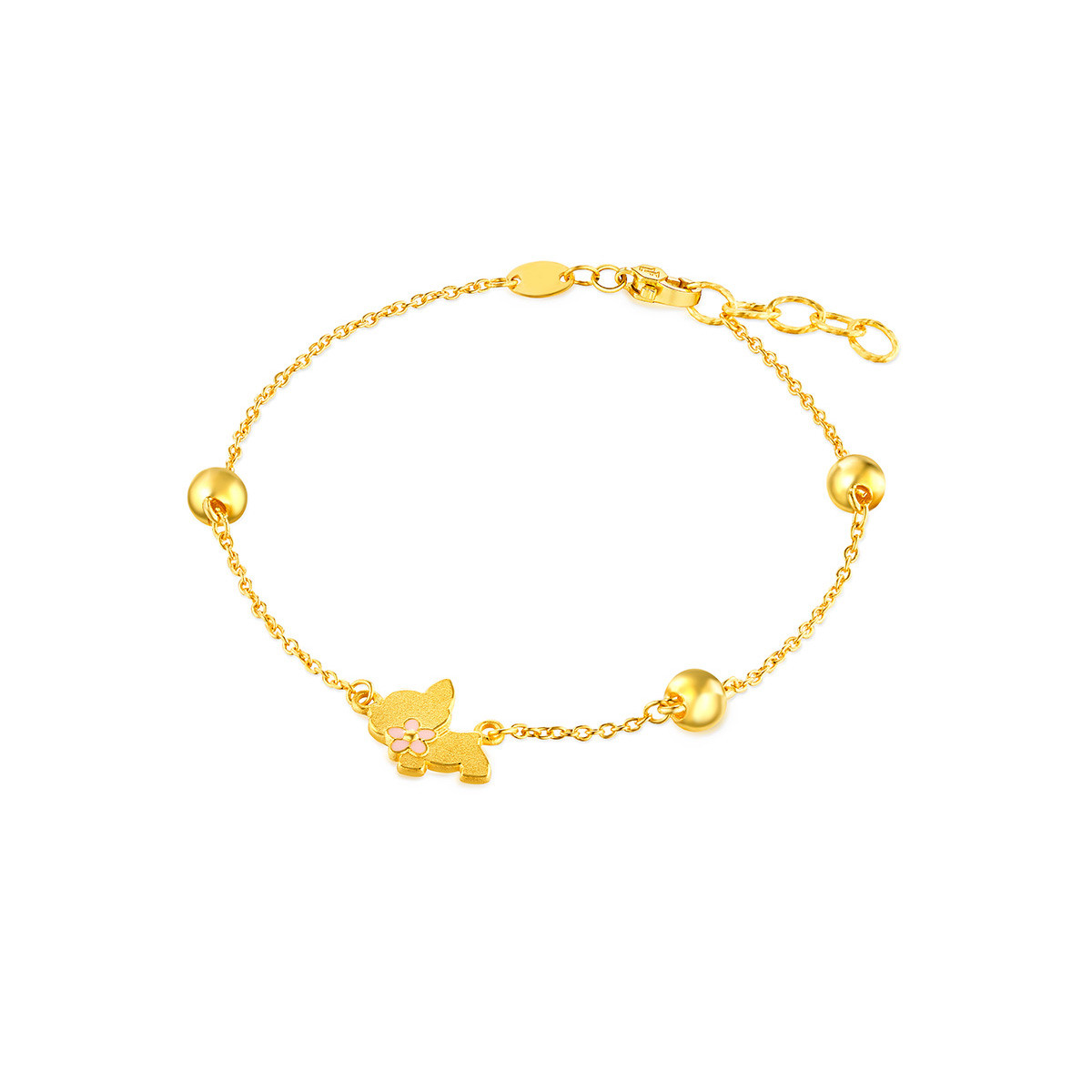 六福珠宝足金鎏彩工艺手链樱花小狗黄金手链送礼计价L07TBGB0004